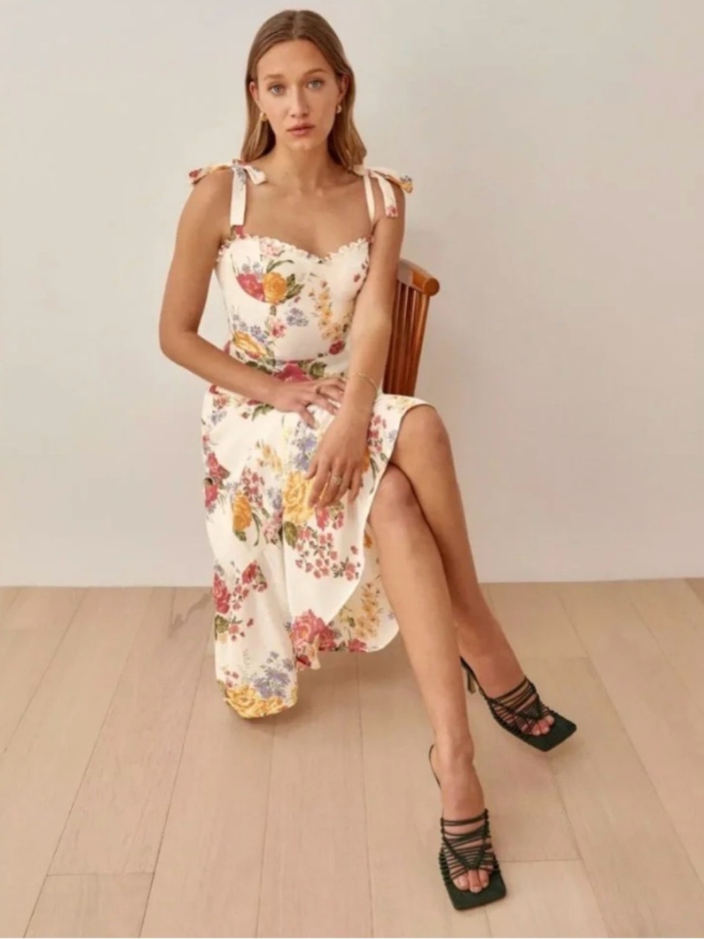 NWT Reformation Floral Tie-Strap Midi Dress - Picture 4 of 16